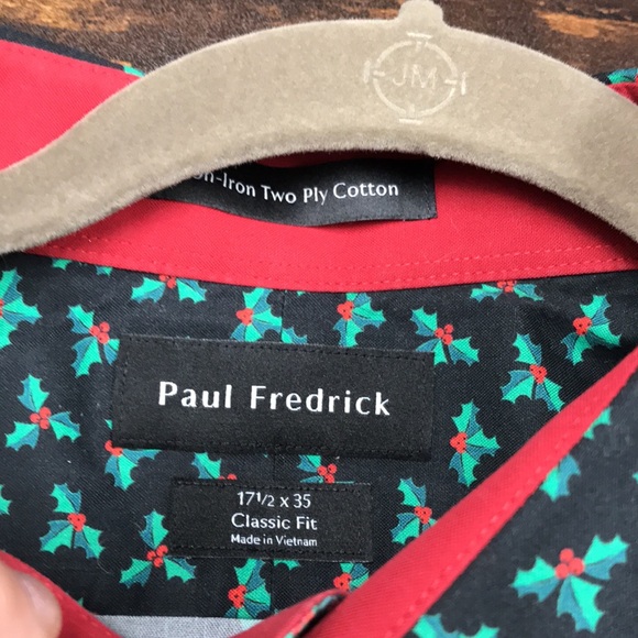 Paul Fredrick Christmas Holly Print Button Down - Picture 6 of 9